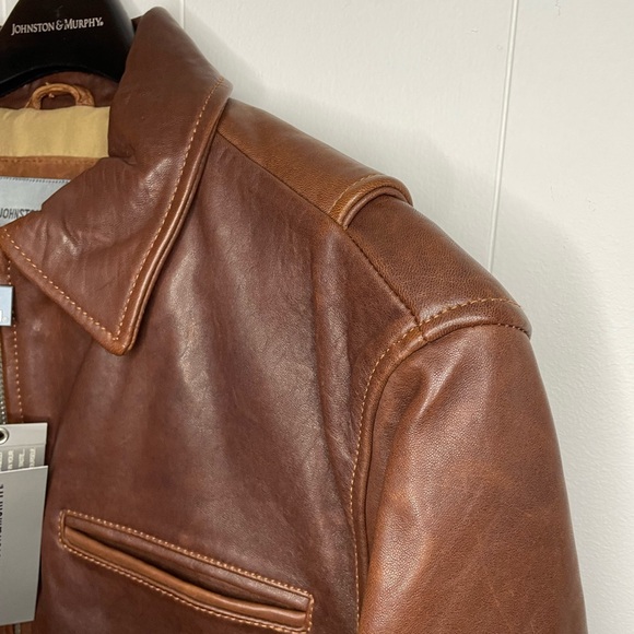 Johnston & Murphy Bomber Jacket Brown Leather Collared Size M NWT $498 MSRP - Picture 13 of 16